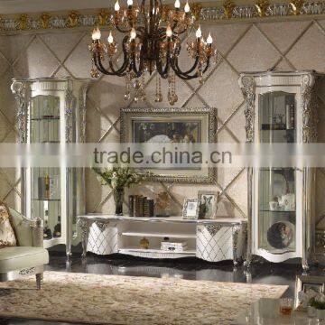 Etruscan Style Eeoclassical Living Room White TV and Single Door Display Cabinet Set