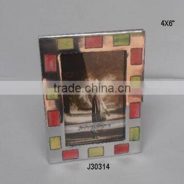 Aluminium Photo Frame with Mirror polish and rectangular green and red Bone mosaic