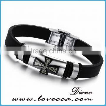 Charm Rubber Silicone Chain Gold Cross Wristband Bracelet for Mens With Stainless Steel Buckle photo-2