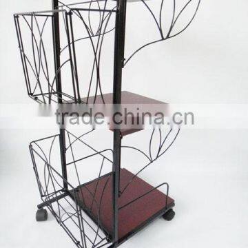 3 tiers Magazine Holder Mobile Rolling Storage coffee table End SideTable