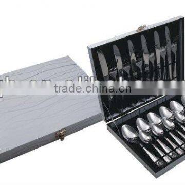 24pcs stainless steel flatware set in red wooden box and high quality and low price