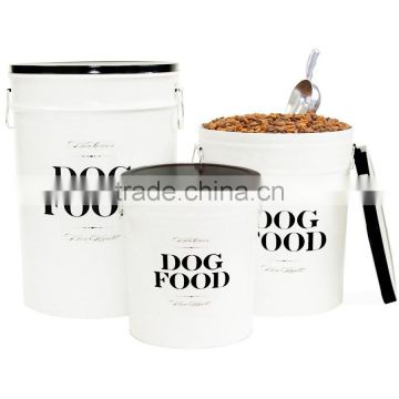 Zinc Pet Food Canister White and black Elegant Zinc Metal Garbage Tin/Canister/Cat/Dog Food Holder Cabinet