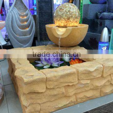 LED Yellow Light Color Resin and Sandstone Fountain With Ball