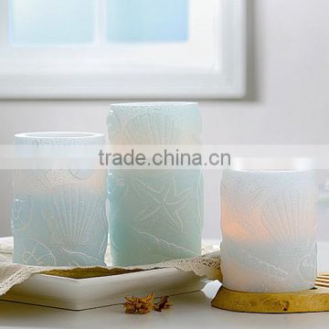 S/3 Flameless LED Seashell Decorative Candles LED Seashell Carved Pillar Candles