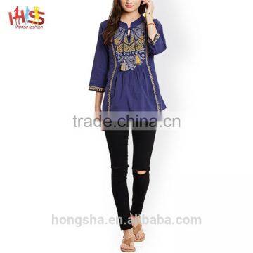 Long Kurti Neck Designs of Kurtis Blue Embroidery Kurti With Jacket Designs Image photo-6