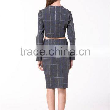 2017 New Arrival Grey Plaid Crop and High Waist Skirt Co-ord Set photo-2