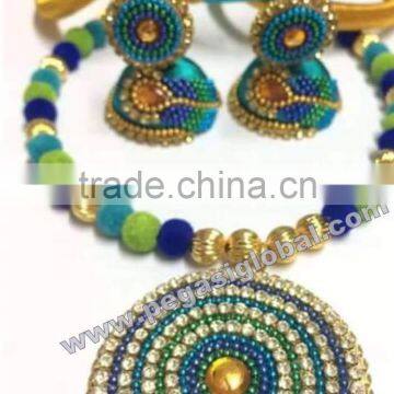 Stylish Necklace Set Wholesale,Silk Thread Necklace and Earring Handcrafted Set India photo-6