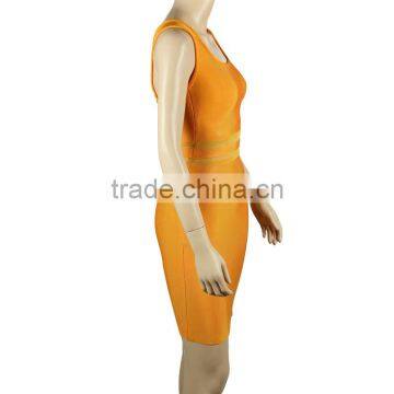2015 New Fashion Sexy Women's HL Bodycon Mesh Bandage Yellow Dress Night Wear Celebrity Slim Dress photo-4