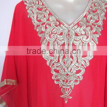 RED SILVER EMBROIDERED Georgette CAFTAN Kaftan Tunic Poncho Zip Cover up photo-2