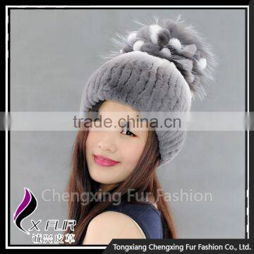 CX-C-245C Custom Cute Pom Pom Rex Rabbit Fur Beanie Hat And Cap Fur Hats photo-3