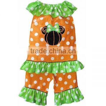 baby girls polka spot yellow ruffle smock dress and capris/pant pumpkin outfit