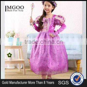 MGOO Winter Fashion Forzen Purple Princess Dress Satin With Gold Chain Party Gowns For Kids