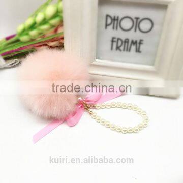 Women Fashion Cute Faux Fur Ball Faux Pearl Keychain Handbag Key Ring Car Key Chain Fmq-16 photo-2