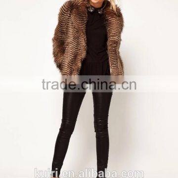 Brand 2015 Winter Women Long Turn-Down Collar Striped Faux Mink Fur Coats Plus Size Ladies Fur Coat Trench Outerwear photo-2