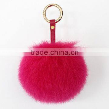 Myfur Cute Lady Bag Charm Rose Color Genuine Fox Fur Pompom Keychain