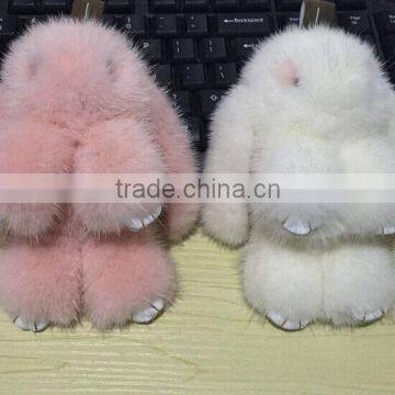 High Quality Fur Bag Genuine Rabbit Shape Mink Fur Ball Key chain Charms Keychain