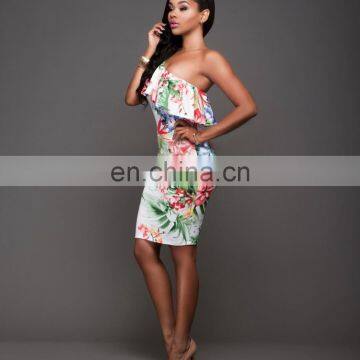 Europe And America Printing Sexy Fashion Single Shoulder One-Piece Dress