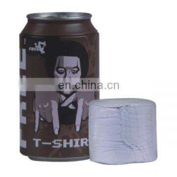100% Cotton White Tin Can Compressed T-shirt Promotional&gift Partner