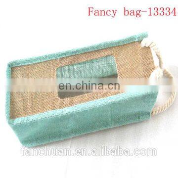 Colorful Jute with PVC Window Wine Bottle Bag