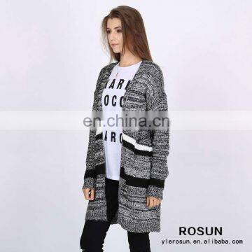 Women Knitted Striped Pattern Long Cardigan Sweater photo-4