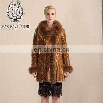 New Technique Coated Double Face Fur Jacket Ladies Sheepskin Fur Garment Top Quality Lamb Fur And Leahter Coat