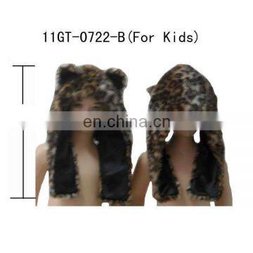 faux fur leopard animal hood with short scarf and ears for kids