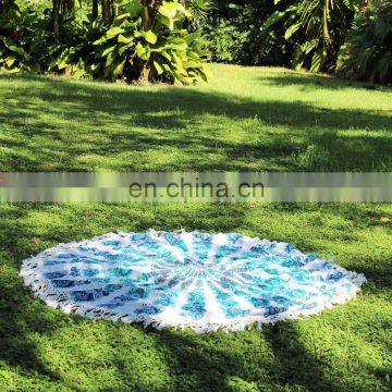 72" Indian Roundie Round Blue Blue White Tassel Mandala Hippie Tapestry Beach Throw Towel Yoga Mat Bohemian