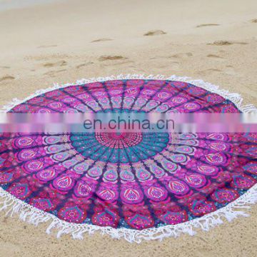 72" Indian FUCHSIA FLAME Mandala Hippie Round Roundie Tapestries Hippy Boho Gypsy Cotton Round Beach Throw Yoga Mat Tassel