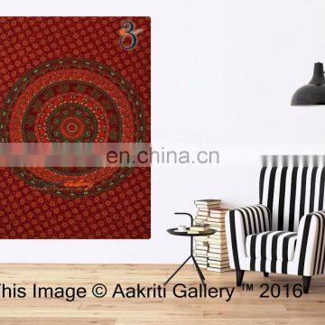 Wholesale Mandala Tapestry Indian Wall Hanging Hippie Flower Elephant Maroon with Green Color wall hanging