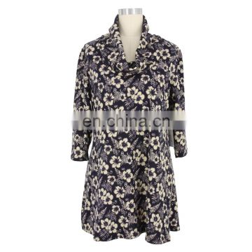 Floral Print Turtle Neck Senior Women Autumn Dress Clothing