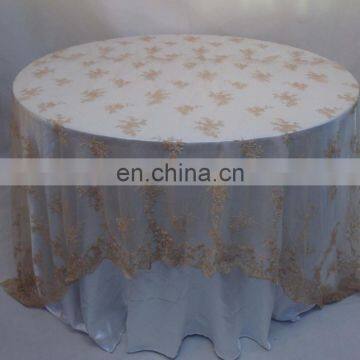 TL002D embroidered lace fabric champagne gold polyester lace tablecloth