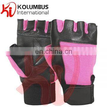 Genuine Leather Weight Lifting Gloves, Black And Pink Weight Lifting Gloves, Leather Weight Lifting Fitness Gloves For Workout