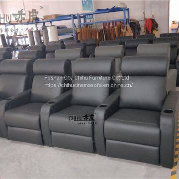 Supply high quality top grain cow leather home theater sofa with electric recliners and cupholder