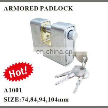 heavy duty full armoured steel square padlock with 4pcs cross keys