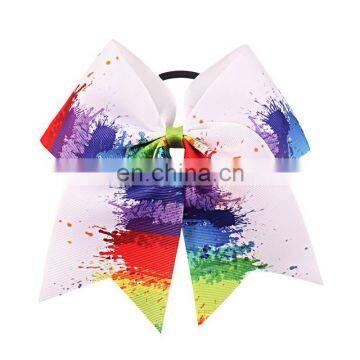 7'' Girls Mermaid Pencil Print Cheer Bows Grosgrain Ribbon School Hair Bow Elastic Rubber Handmade Hair Clip Hair Accessories