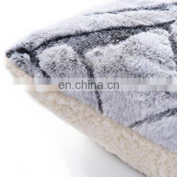 Decorative Luxury Warm Sofa 100% Polyester Cutting Rabbit Faux Fur Square Shape Gray Cushion Custom Cushions photo-3