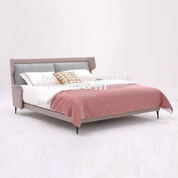 Continental Design Bed Beige Upholstered Bed Customized Color Fabric Bed Fabric Bed