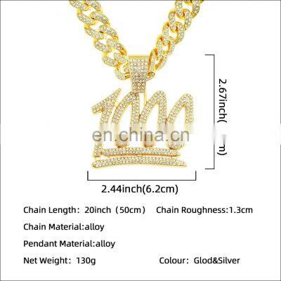 Hip-hop Digital Domainy Hangtag Cuban Chain Necklace for Men Full Diamond 1000 Point Pendant Hipster Street Accessories photo-4