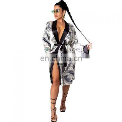 Dollar Money Print Women Bath Sexy Bathroom Robe