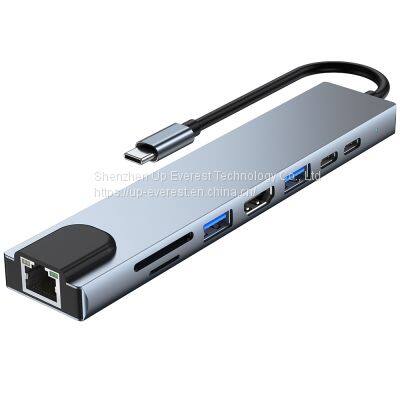Aluminum Alloy USB Hub 8 in 1 Hub HDMI*1+RJ45+USB3.0*1+USB2.0*1+micro SD*1+SD*1+PD*1+PD2.0*1 Hub photo-5
