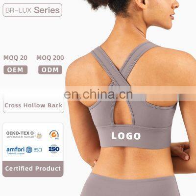 High Quality Manufacturer Women Hallow Out Back Sexy Yoga Sports Bra Custom Solid Color