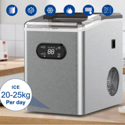 Ice Maker --	24pcs Cube shape, Stainless Steel body, Capacity: 20-25kg/24h, fast ice making, self-cleaning