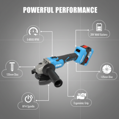 20V Angle Grinder BAG21125: 8500RPM, 125mm, Soft Start - Power Meets Portability