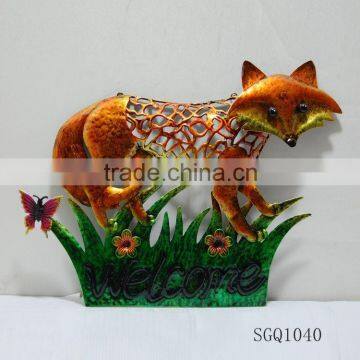 metal fox wall hanging decoration with welcome sign for home decor