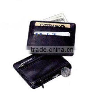 Genuine leather credit card holder with coin pocket