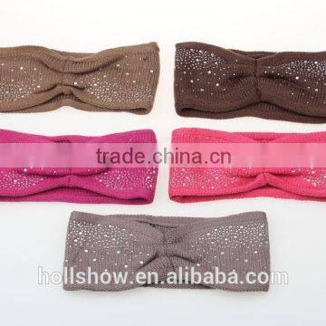 Wholesale Fashion Wool Knitted Lady Headband Rhinestone Crochet Women Hairband Quality Choice