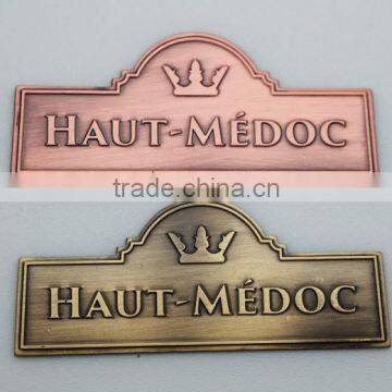 copper antique color finish wine bottle labels