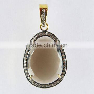 Prong Setting Smoky Quartz & CZ Silver Jewelry, Handmade Silver Jewelry, Wholesale Silver Jewelry photo-5