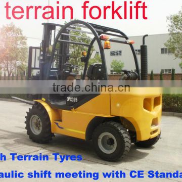 Rough Terrain forklift truck for sale 2.5ton,YANMAR engine CE