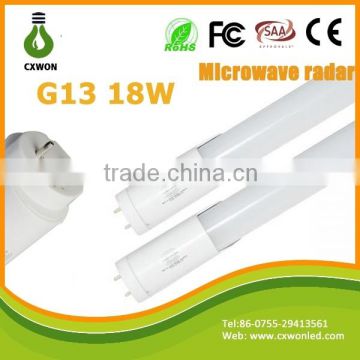 CE ROHS approved microwave radar tube 8 0.6m 1.2m t8 sensor led tube